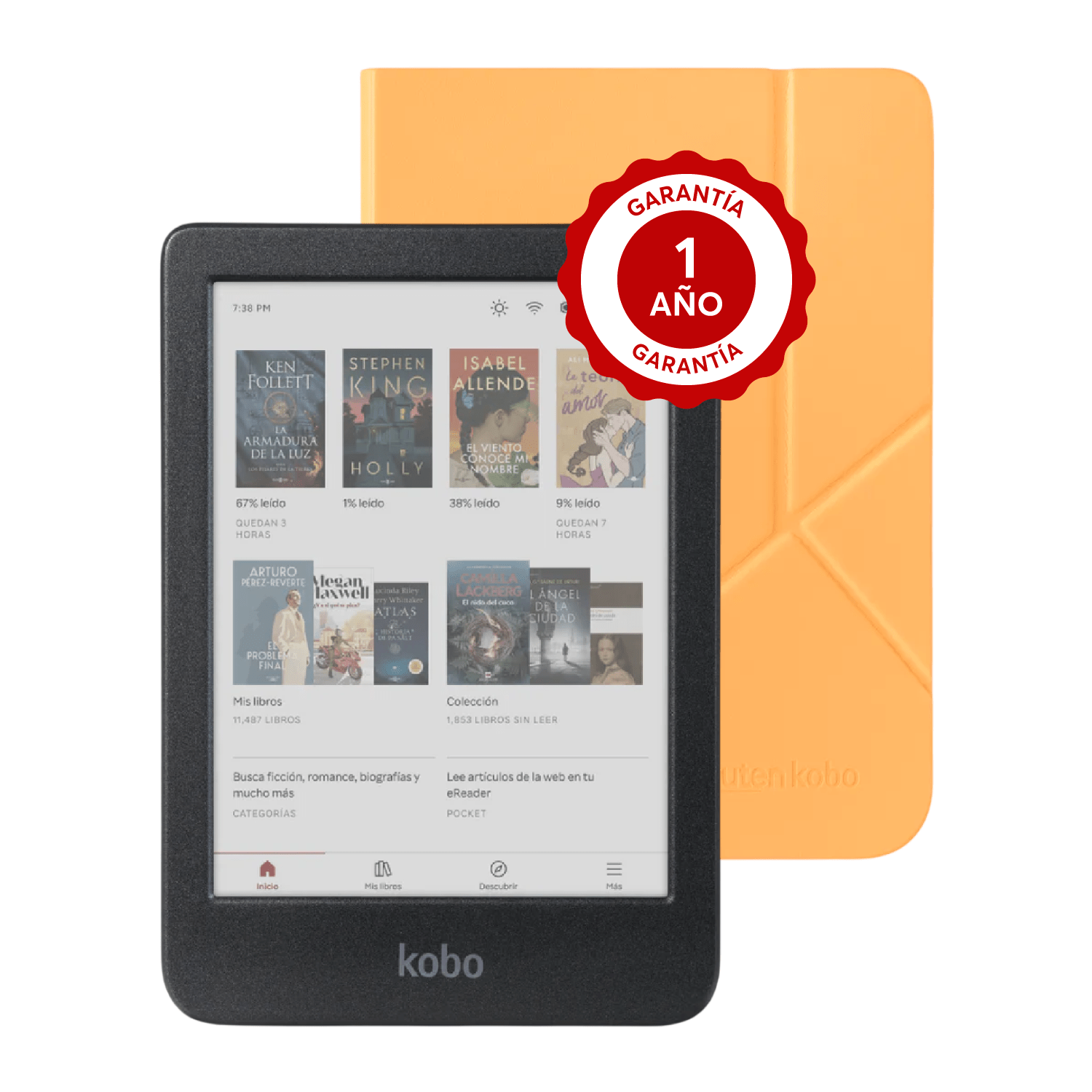 Pack ereader Kobo Clara Colour HD Negro con Funda SleepCover Premium Amarillo - Bestmart