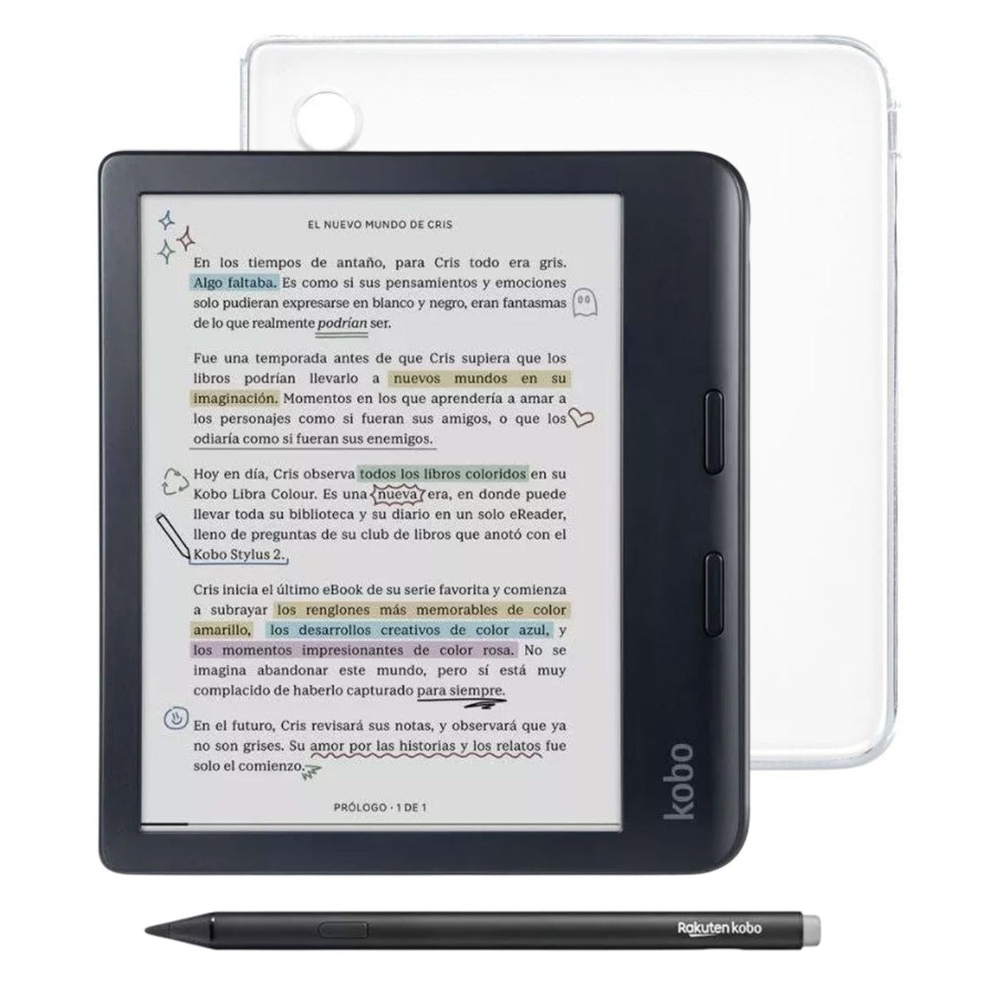 Pack Lectores Kobo Libra Colour Negro + Lápiz Stylus 2 Negro + Funda Transparente