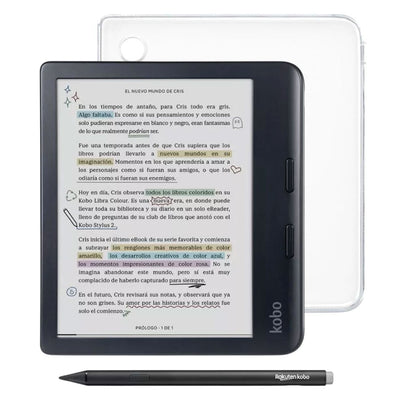 Pack eReader Kobo Libra Colour Negro + Lápiz Stylus 2 Negro + Funda Transparente - Bestmart