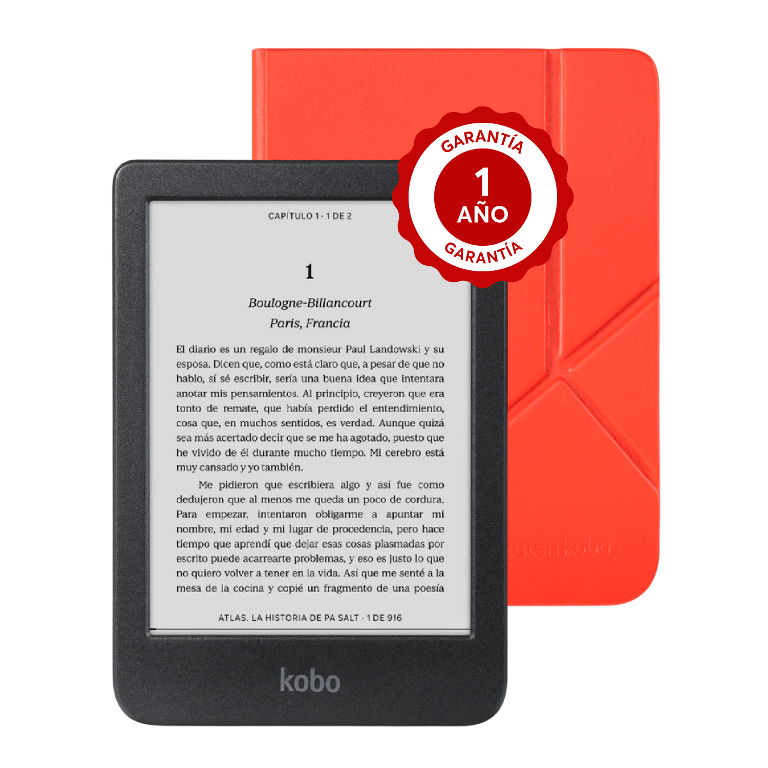 Pack Lector ereader Kobo Clara BW Negro con Funda Premium SleepCover Rojo - Bestmart