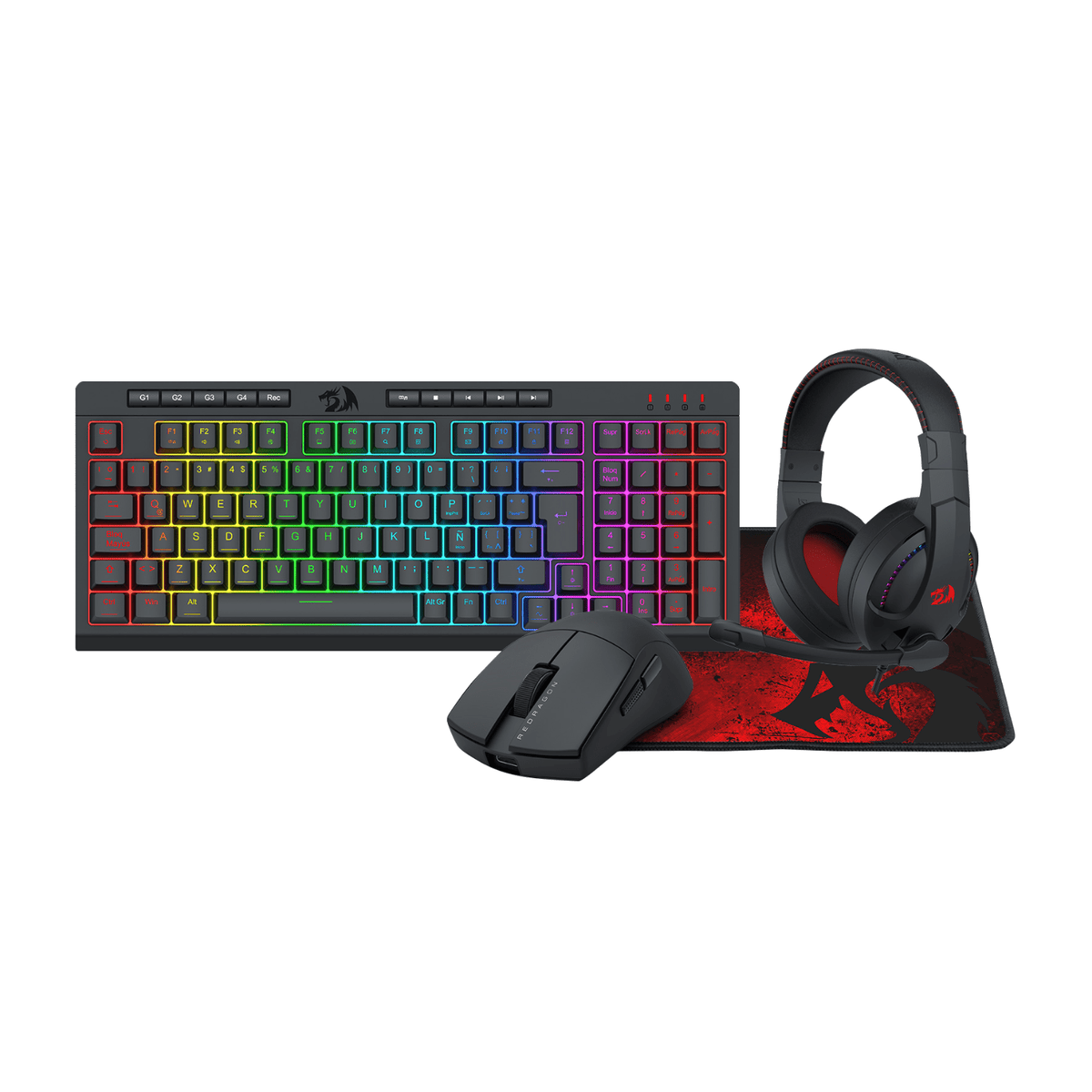 Pack Teclado Audífono Mouse y Mousepad Redragon S147 Negro - Bestmart