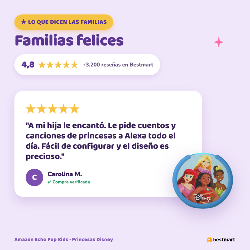 Parlante Inteligente Amazon Echo Pop Kids con Alexa para Niñas - Princesas Disney - Bestmart