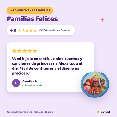 Parlante Inteligente Amazon Echo Pop Kids con Alexa para Niñas - Princesas Disney - Bestmart