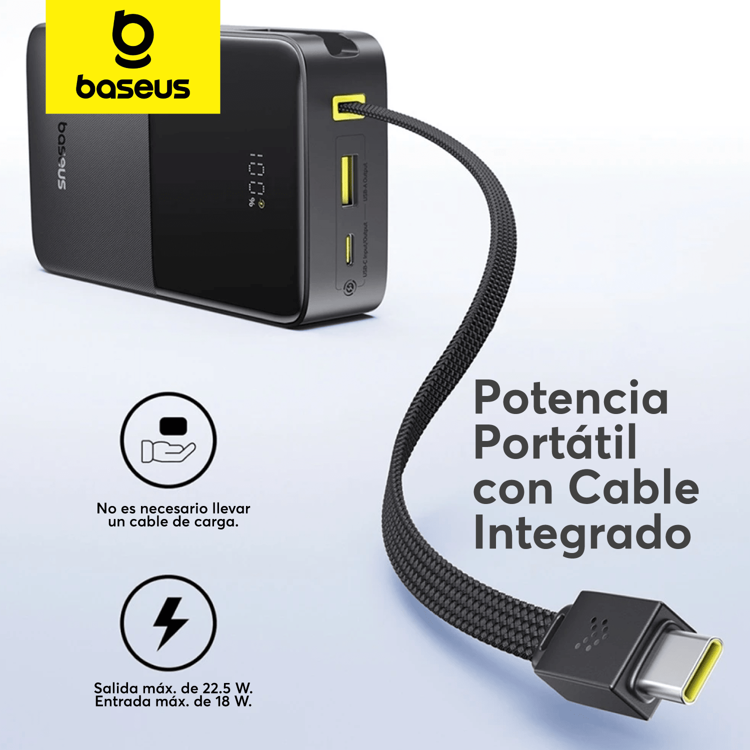 Power Bank Baseus EnerFill Bipow2 Pro 20000mAh USB - C Cable 22.5W Negro - Bestmart