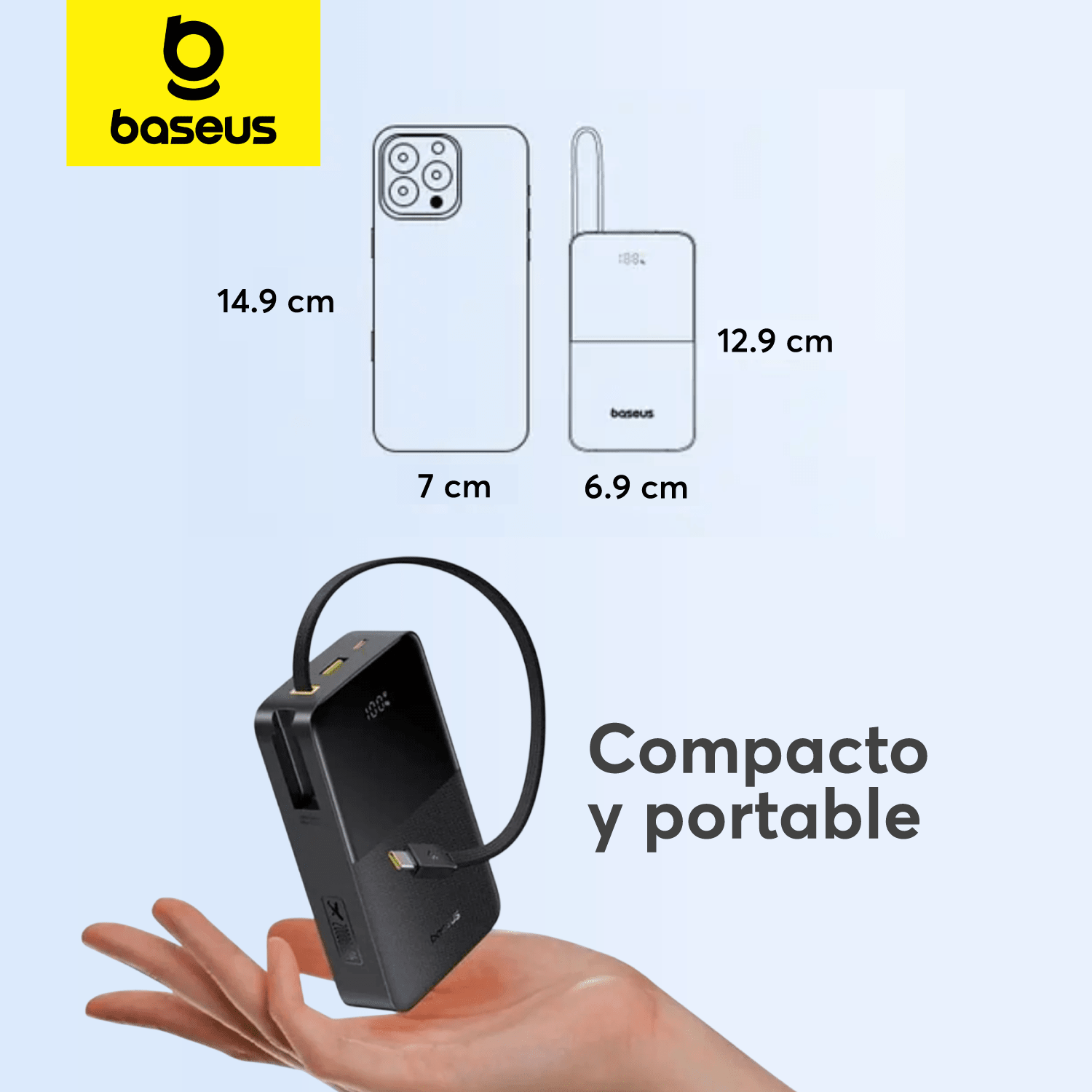 Power Bank Baseus EnerFill Bipow2 Pro 20000mAh USB - C Cable 22.5W Negro - Bestmart
