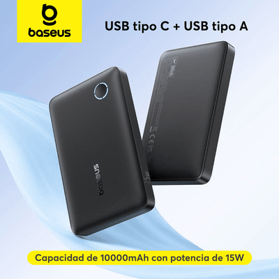 Power Bank Baseus EnerFill FP11 10000 mAh 15W con Cable USB - C a USB - C Negro - Bestmart