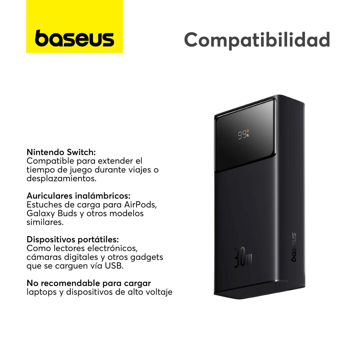 Power Bank Baseus Star - Lord con Pantalla Digital Carga Rápida 10.000mAh 30W Negro - Bestmart