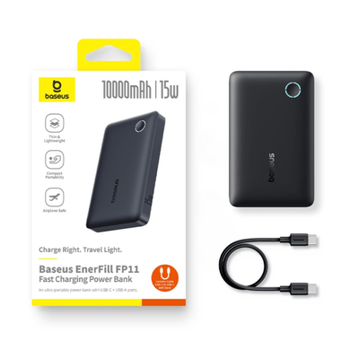 Powerbank Baseus EnerFill FP11 10000 mAh 15W con Cable USB - C a USB - C Negro - Bestmart