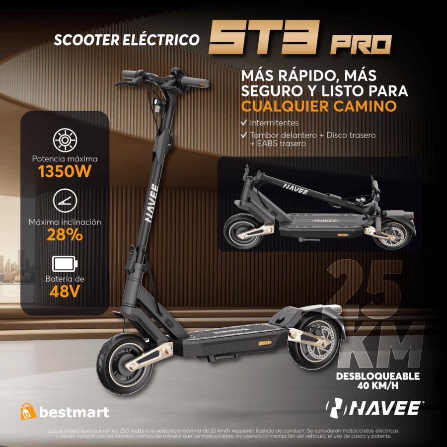 Scooter eléctrico Navee ST3 Pro 1350W Negro