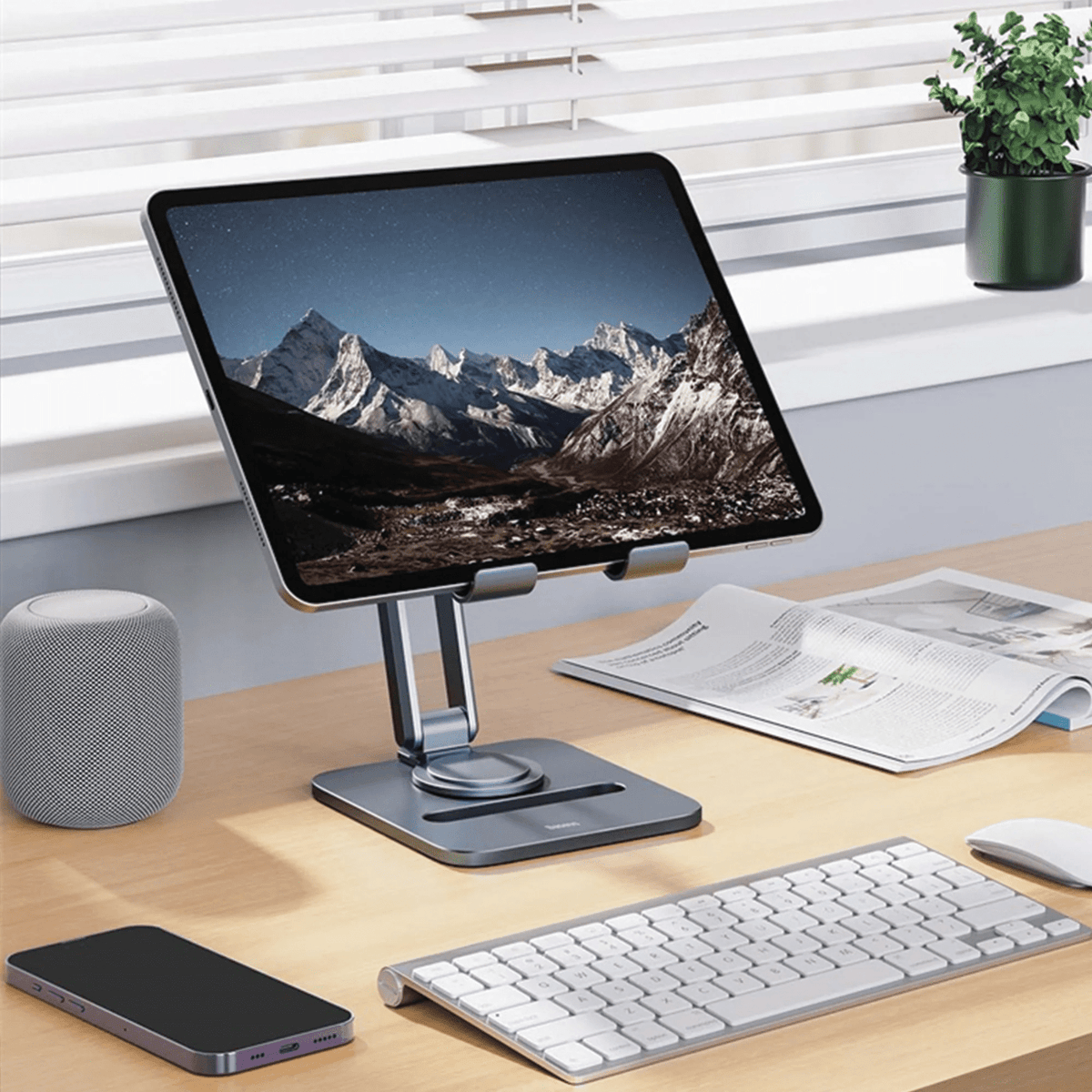 Soporte Baseus Metálico Biaxial Plegable de Escritorio para Tablets iPad - Gris - Bestmart