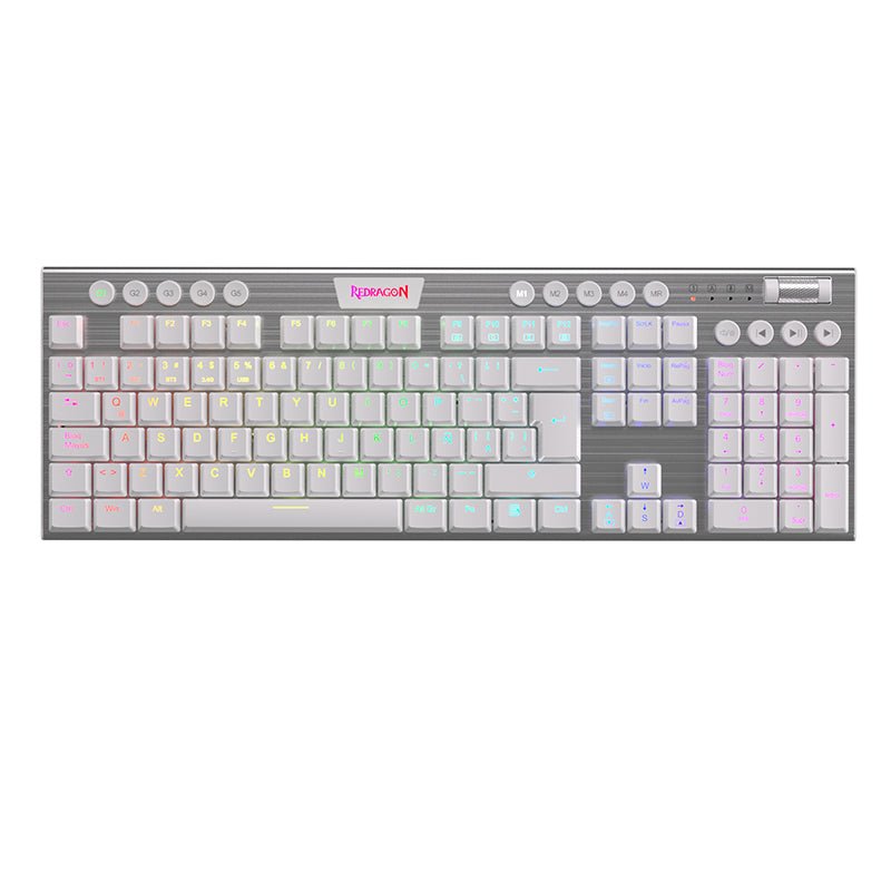 Teclado Gamer Redragon Horus K618W - RGB - SP Full Size WiFi - Blanco - Bestmart