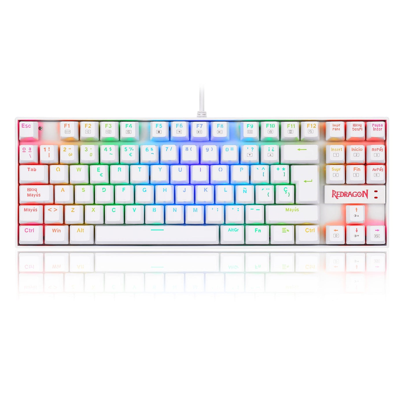 Teclado Mecánico Gamer Redragon Kumara K552 RGB Switch Red - Compacto 80% - Blanco - Español
