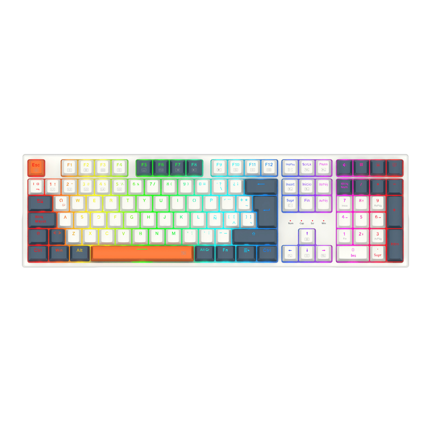 Teclado Gamer Redragon Trundle K668WBO RGB Switch Red Español Blanco - Bestmart