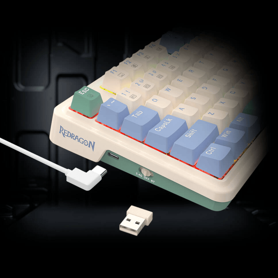 Teclado Gamer Redragon Ucal Pro K673 RGB Red Switch Blanco/Celeste Español