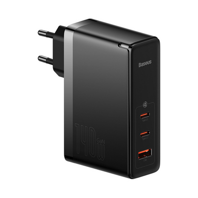 Baseus Cargador Rápido Baseus GaN5 Pro USB-C x 2 + USB - Incluye Cable Tipo C - Compatible con Macbook - 140W - Negro - Bestmart