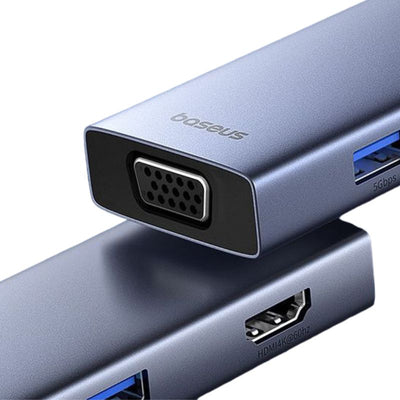 Adaptador HUB 7 en 1 Tipo C a HDMI + USB 3.0 x 4 + VGA + PD - Baseus UltraJoy Series - Gris