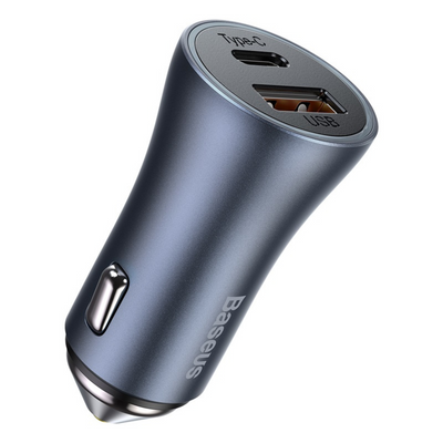 Baseus Cargador Doble Rápido de Auto Baseus Golden Contactor Pro USB + Tipo C - 40W - Gris Oscuro - Bestmart