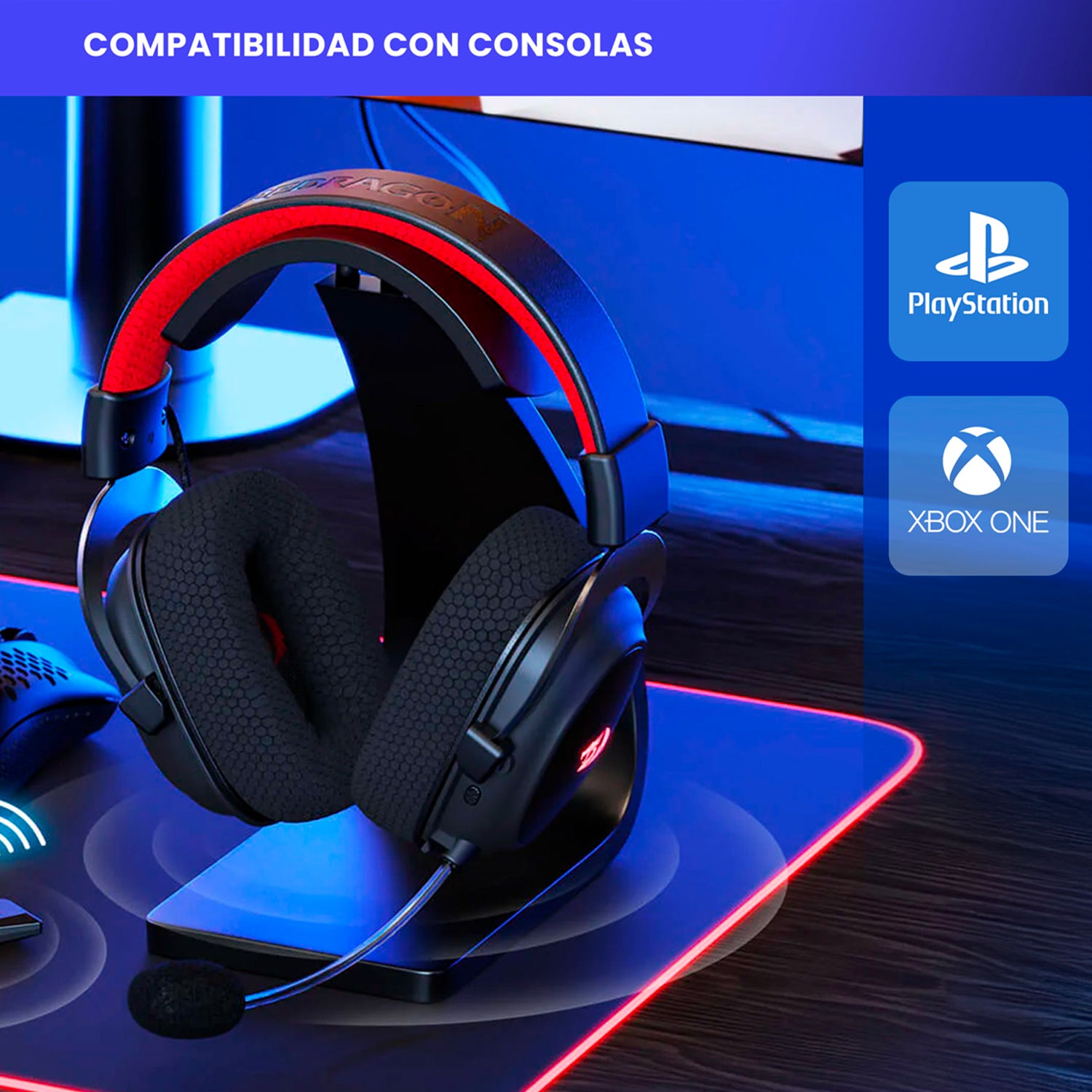 Audífonos Gamer Inalámbricos Redragon Zeus Pro H510-PRO Bluetooth Sonido 7.1 Virtual 20 - 20k Hz - Negro