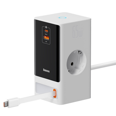 Baseus Cargador Baseus PowerCombo Digital PowerStrip (AC-Tipo C-USB-A) - 65W - Blanco - Bestmart