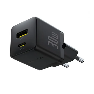 Baseus Cargador Rápido Baseus Palm Cluster USB y Tipo C 30W + Cable USB-C a USB-C Negro - Bestmart