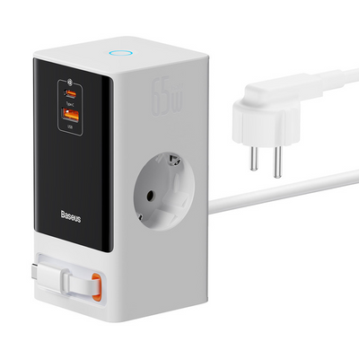 Baseus Cargador Baseus PowerCombo Digital PowerStrip (AC-Tipo C-USB-A) - 65W - Blanco - Bestmart