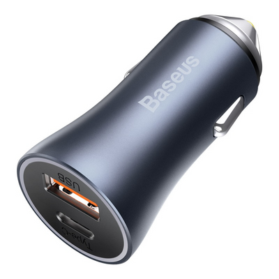 Baseus Cargador Doble Rápido de Auto Baseus Golden Contactor Pro USB + Tipo C - 40W - Gris Oscuro - Bestmart