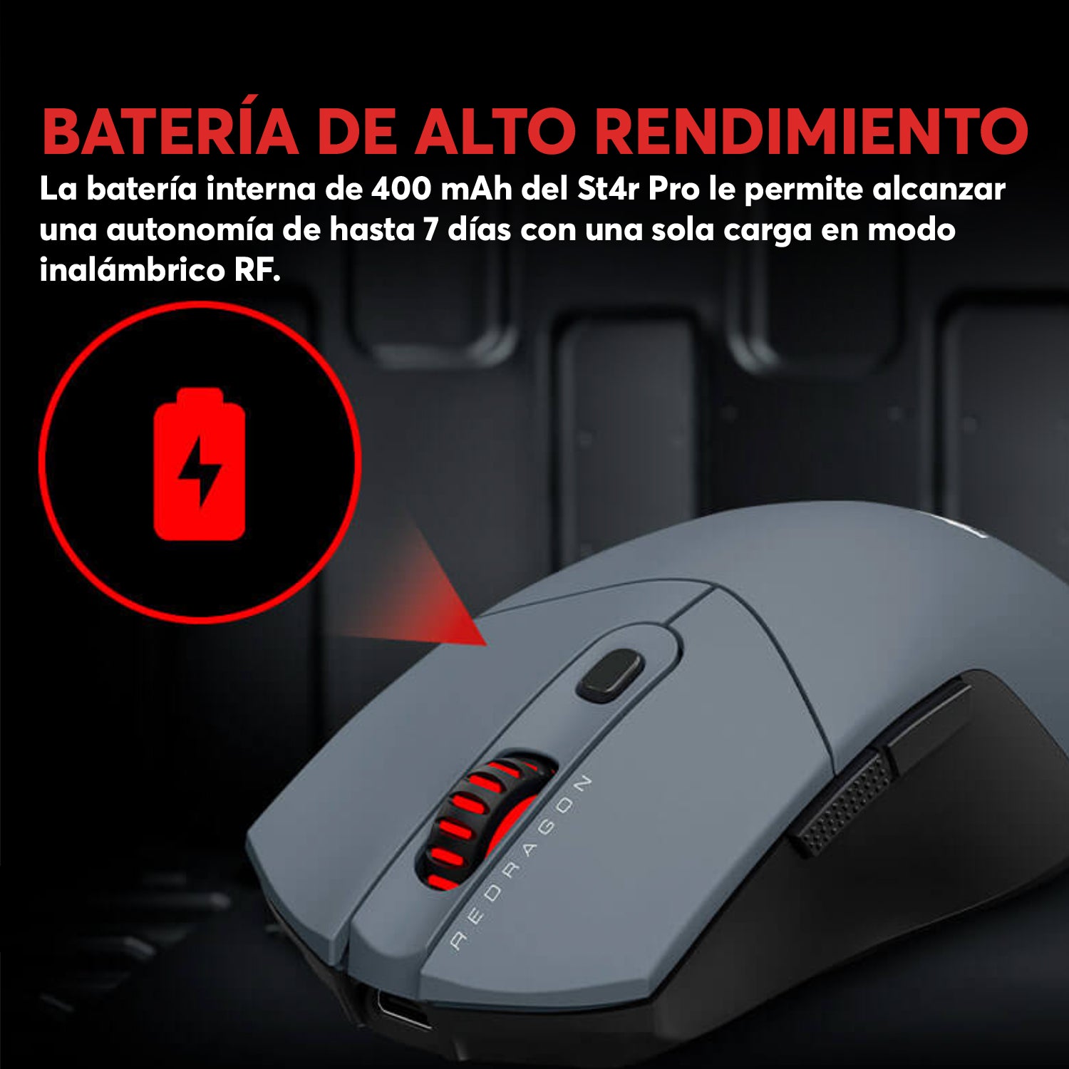Mouse Gamer Redragon St4r Pro Inalámbrico Tri-Mode Pixart PAW3395 26000 DPI - RGB - Gris