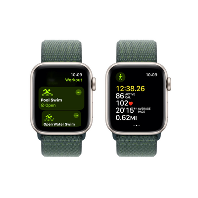 Apple Watch SE 2.ª Gen 2022 (GPS) Color Starlight aluminio 40mm con lazo deportivo LakeGreen