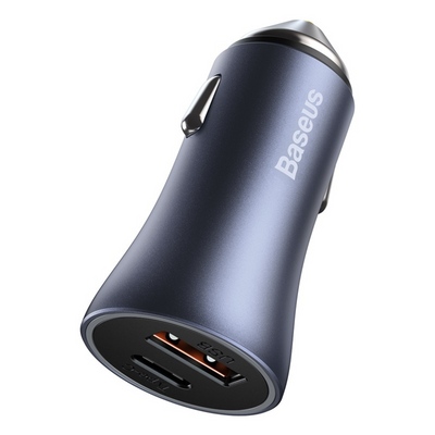 Baseus Cargador Doble Rápido de Auto Baseus Golden Contactor Pro USB + Tipo C - 40W - Gris Oscuro - Bestmart