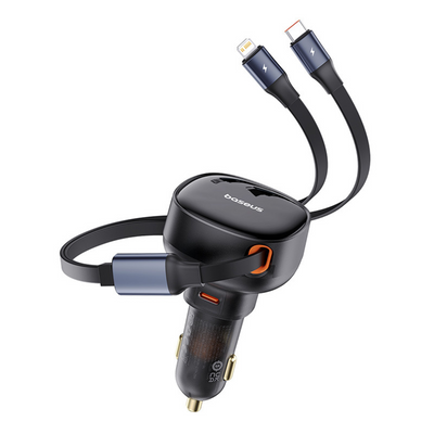 Baseus Cargador de smartphone para Auto Baseus Enjoyment Tipo C Con Cable Tipo C y Lightning - 60W - Negro - Bestmart