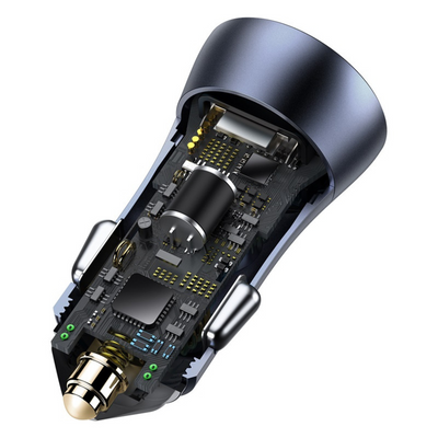 Baseus Cargador Doble Rápido de Auto Baseus Golden Contactor Pro USB + Tipo C - 40W - Gris Oscuro - Bestmart