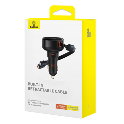 Baseus Cargador de smartphone para Auto Baseus Enjoyment Tipo C Con Cable Tipo C y Lightning - 60W - Negro - Bestmart
