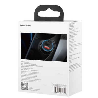 Baseus Cargador Rápido para Auto Baseus Dual USB + USB-C - Incluye Cable Lightning 1M - 40W - Gris - Bestmart