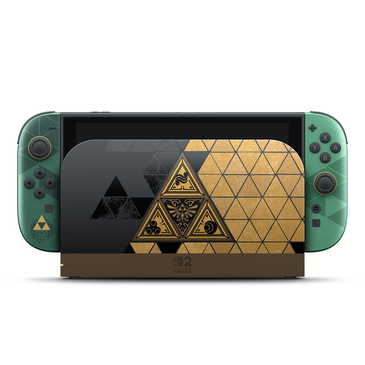 Detalle diseño Trifuerza dorada Nintendo Switch 2 Zelda 40 Aniversario