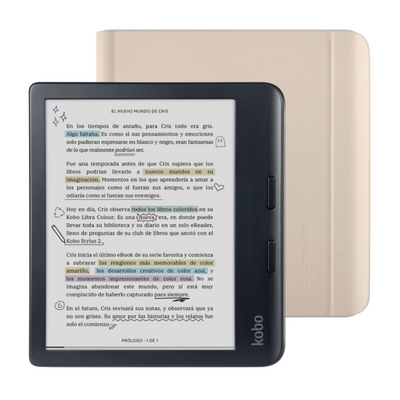 RAKUTEN KOBO Lector e reader Kobo Libra Colour Negro con Funda Notebook SleepCover Beige - Bestmart