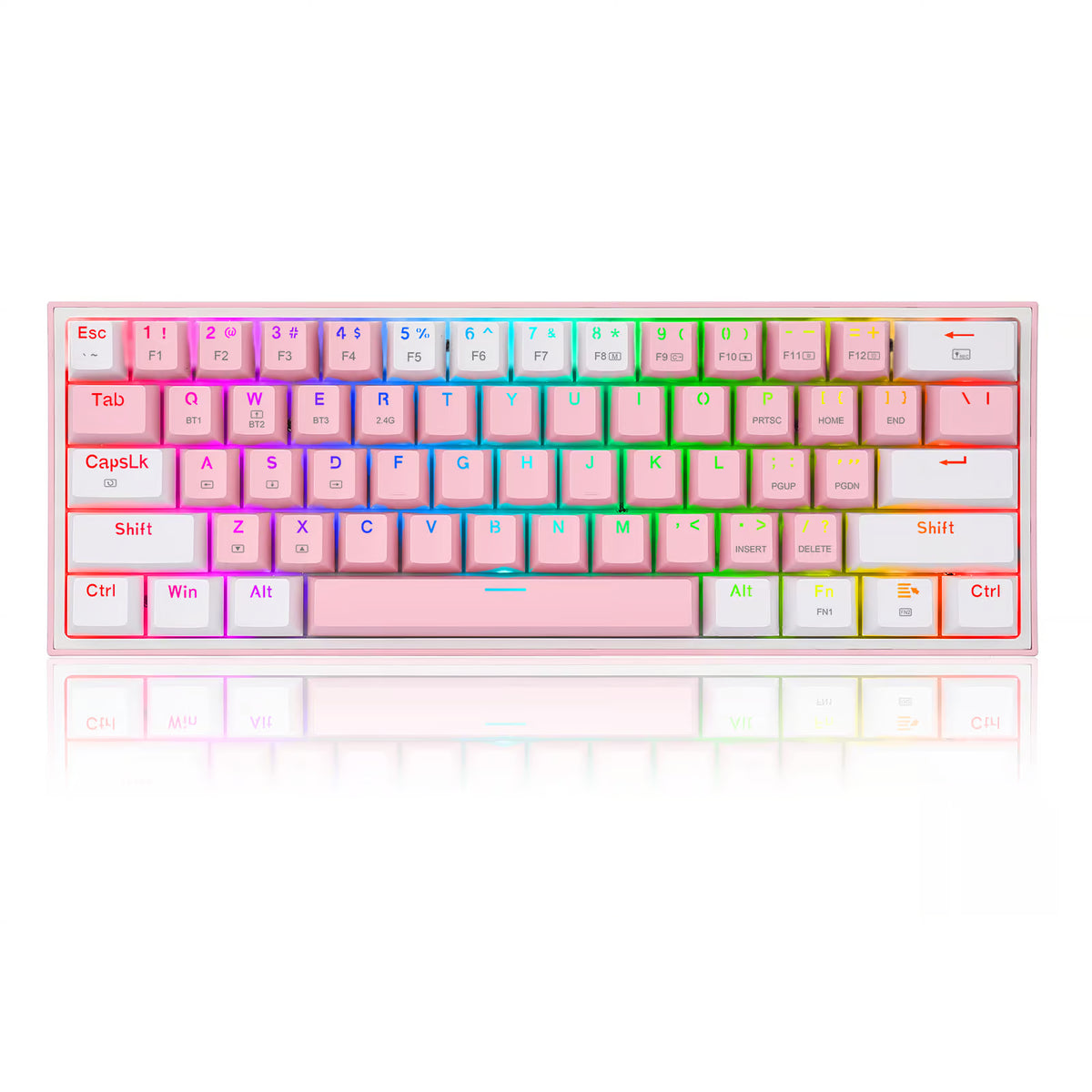 Teclado Mecánico Gamer Redragon Fizz Pro K616 RGB Switch Red - Compacto 60% - Rosado con Blanco - Español