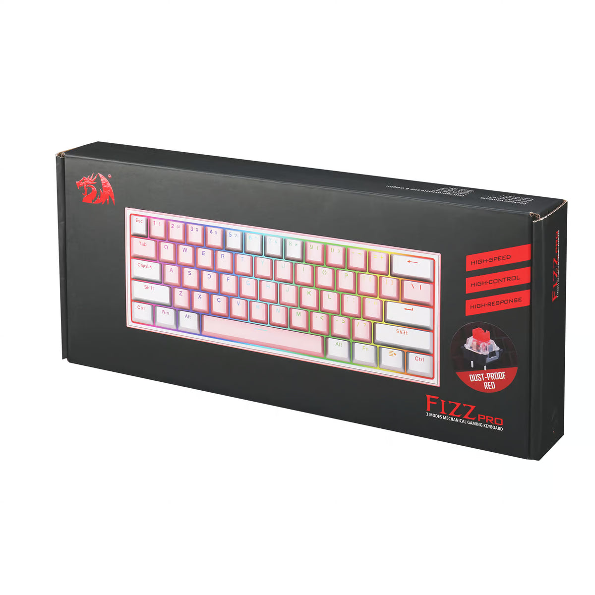 Teclado Mecánico Gamer Redragon Fizz Pro K616 RGB Switch Red - Compacto 60% - Rosado con Blanco - Español