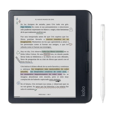 RAKUTEN KOBO Lector e reader Kobo Libra Colour HD 7" 32GB Negro con Lápiz Stylus 2 Blanco - Bestmart