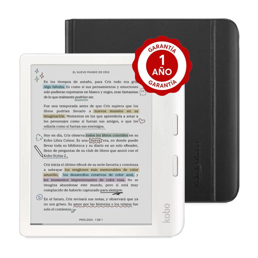Lector e Reader Kobo Libra Colour Blanco con Funda Notebook SleepCover Negro
