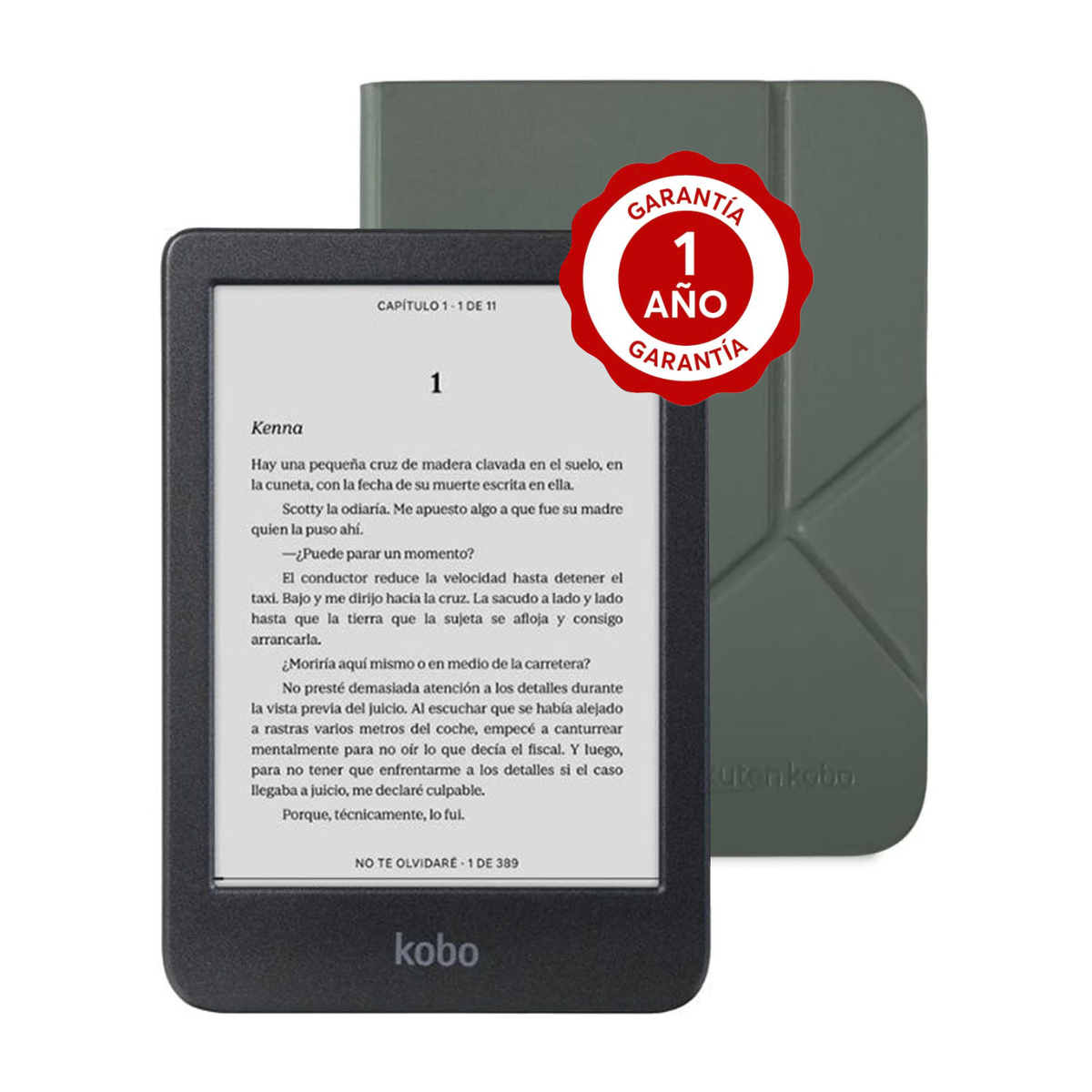 Pack Lector e reader Kobo Clara BW Negro con Funda Premium SleepCover Verde
