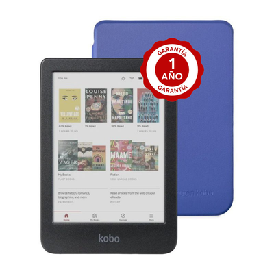 Pack Lector e reader Kobo Clara Colour Negro con Funda Basic SleepCover Azul