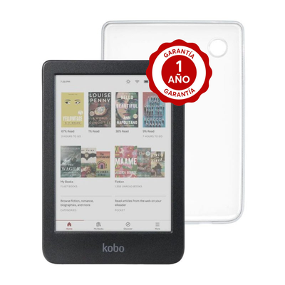 Lector e reader Kobo Clara Colour Negro con Funda Clear Case Transparente