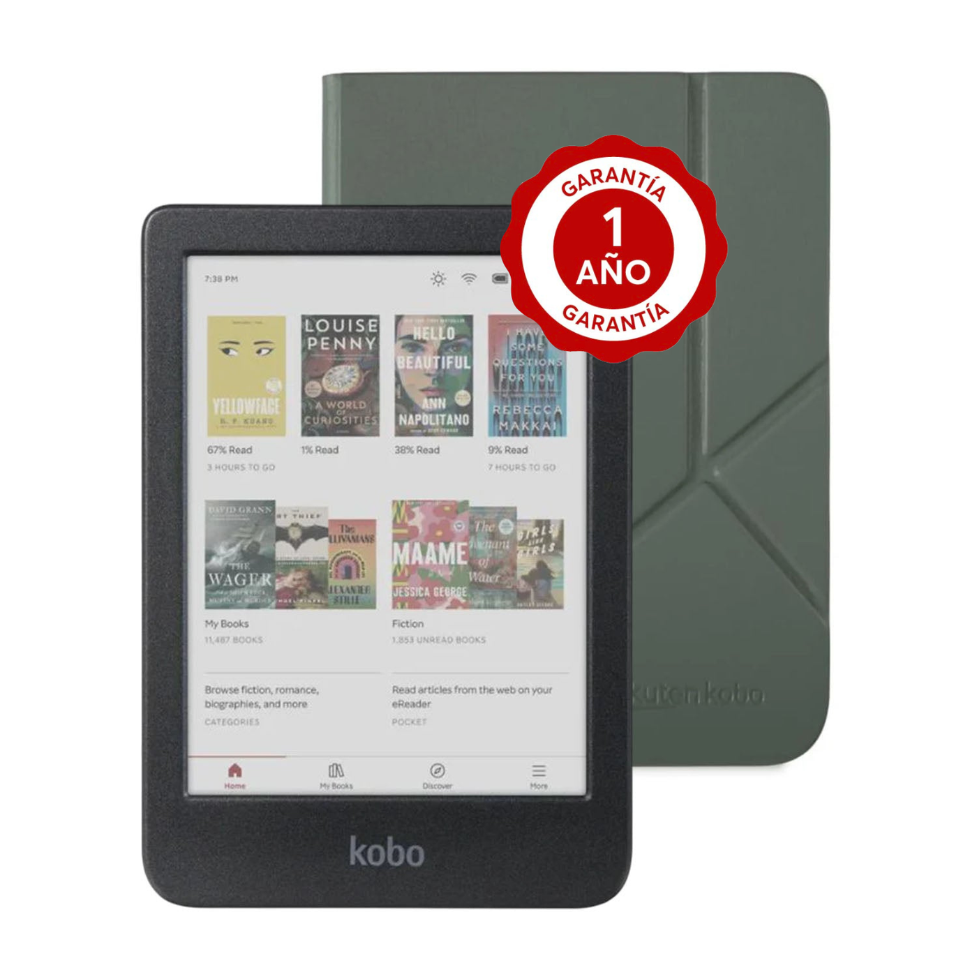 Pack Lector e reader Kobo Clara Colour Negro con Funda SleepCover Verde