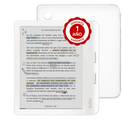 Lector e reader Kobo Libra Colour Blanco con Funda Clear Case Transparente