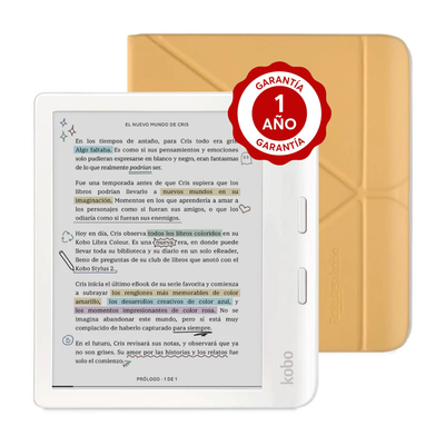 Pack Lector e reader Kobo Libra Colour Blanco con Funda Premium SleepCover Amarillo