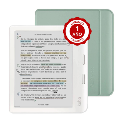 Pack Lector e reader Kobo Libra Colour Blanco con Funda Sleepcover Basic Verde