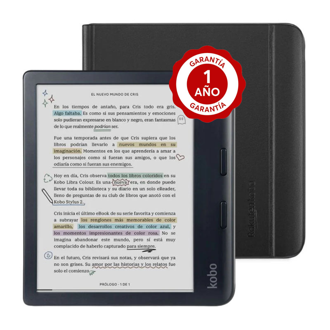 Lector e reader Kobo Libra Colour Negro con Funda Notebook SleepCover Negro
