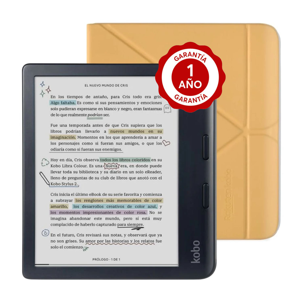 Pack Lector e reader Kobo Libra Colour Negro con Funda Premium SleepCover Amarilla