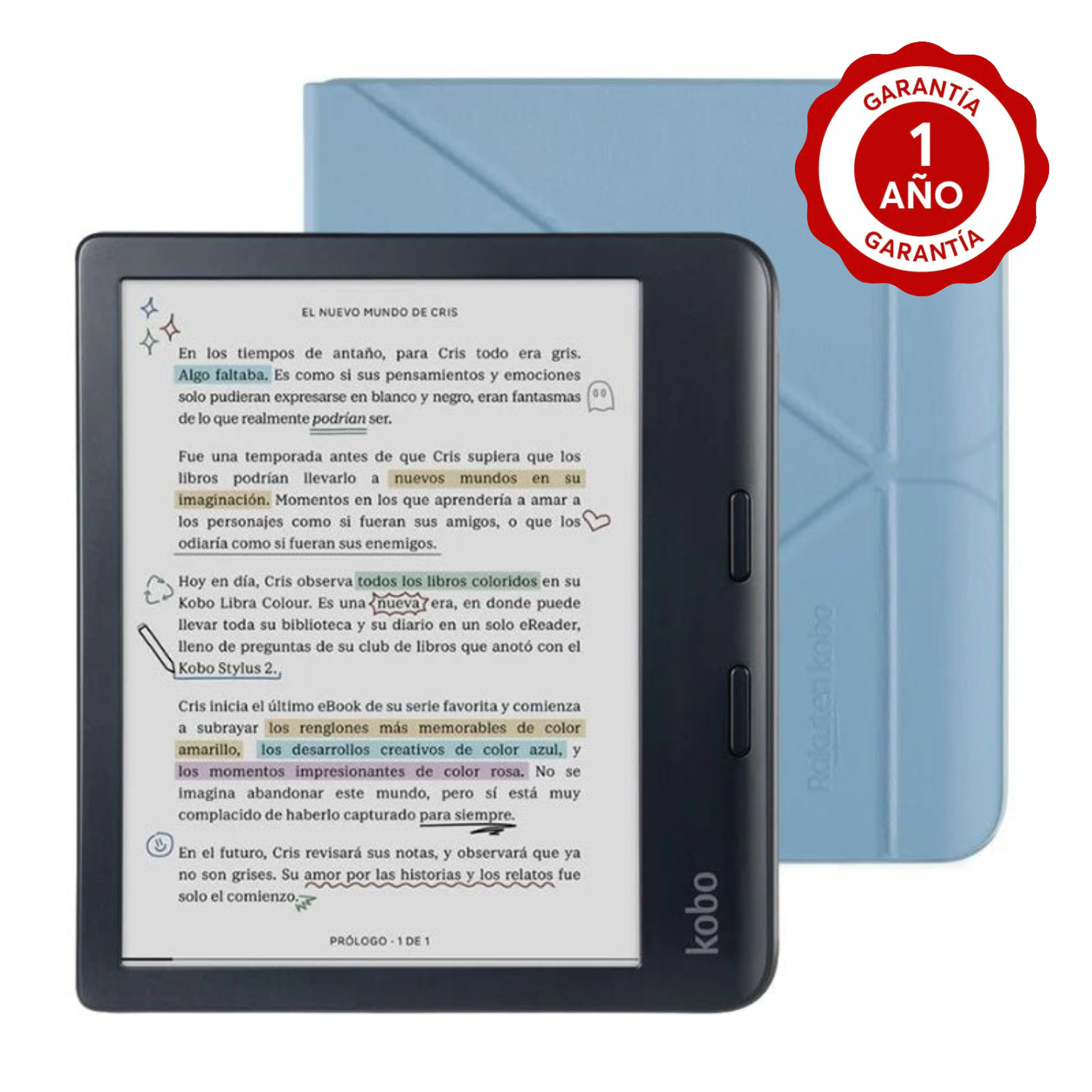 Lector e reader Kobo Libra Colour Negro con Funda SleepCover Azul
