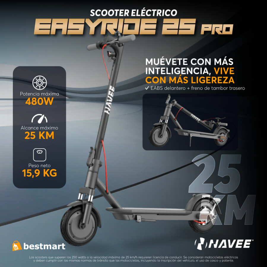 Scooter eléctrico Navee Easyride 25 Pro 480W Negro - Bestmart